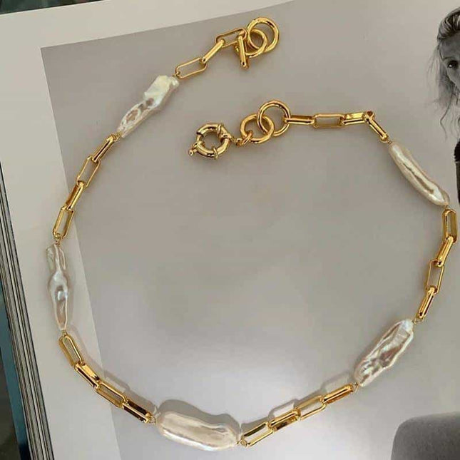 Women's Pearl and Chain Necklace - wnkrs