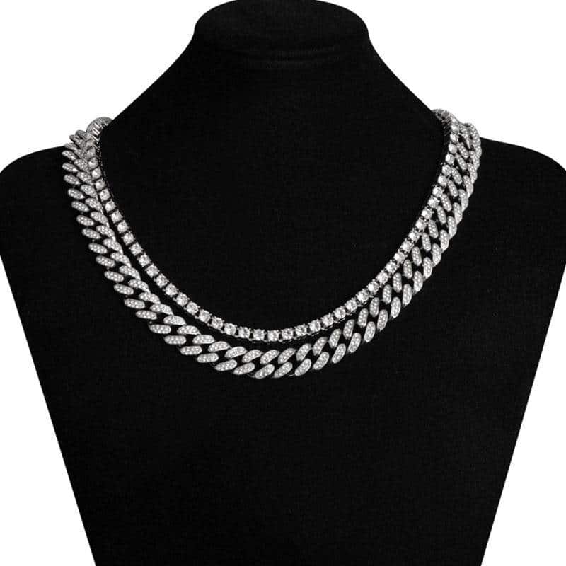 2 Layer Iced Out Chain Necklaces for Wedding