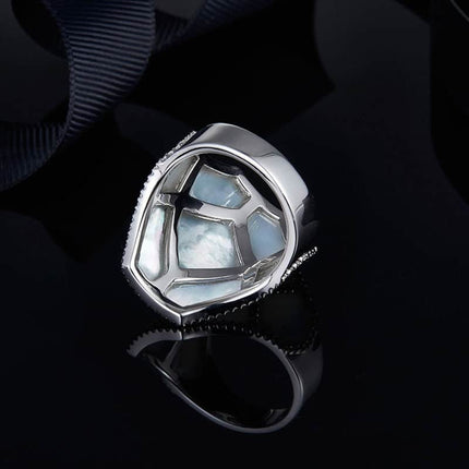 925 Sterling Silver Mother of Pearl Large Angular Ring - wnkrs