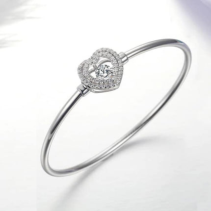 Zircon Heart Shaped Silver Bangle for Women - wnkrs