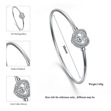 Zircon Heart Shaped Silver Bangle for Women - wnkrs