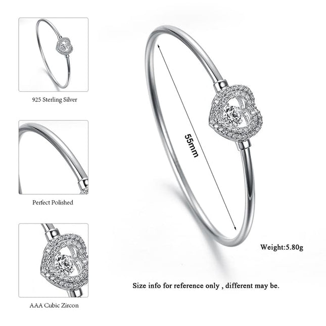 Zircon Heart Shaped Silver Bangle for Women - wnkrs