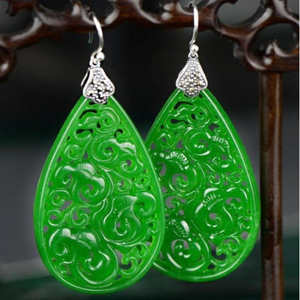 Green Jade Carved Drop Earrings - Wnkrs