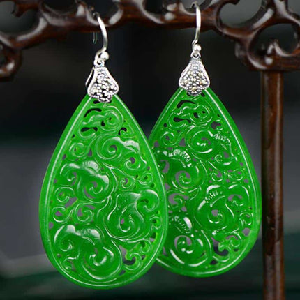 Green Jade Carved Drop Earrings - Wnkrs
