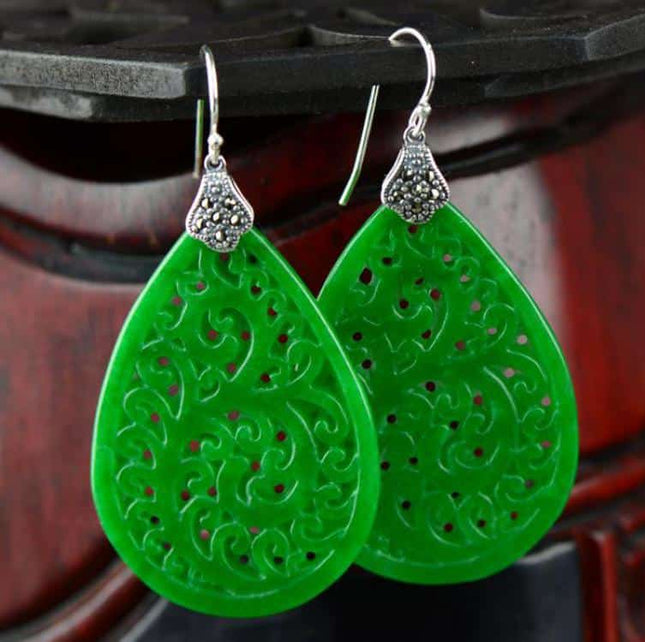 Green Jade Carved Drop Earrings - Wnkrs