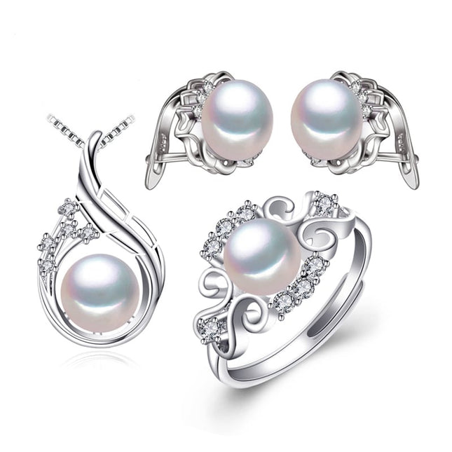 925 Silver Natural Pearls Women's Jewelry 4 pcs Set - wnkrs