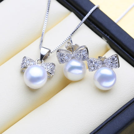 Cute 925 Silver Pearls Necklace and Earrings Women's Jewelry 3 pcs Set - Wnkrs