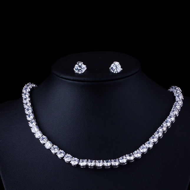 Bridal Party Round Crystal Necklace and Earrings Jewelry Set - wnkrs