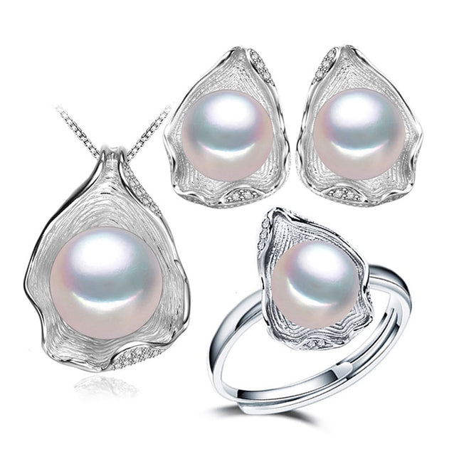 Big 925 Silver Pearls Women's Jewelry 4 pcs Set - Wnkrs