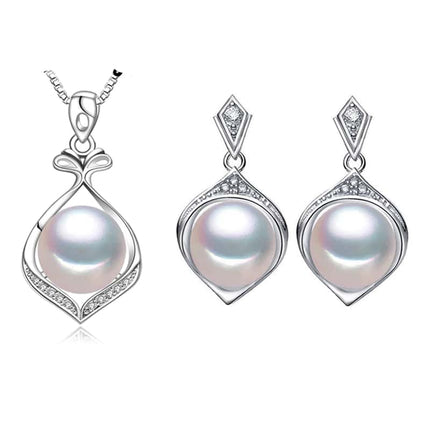Women’s Charming 925 Silver Pearls Necklace and Earrings Jewelry 3 pcs Set - Wnkrs