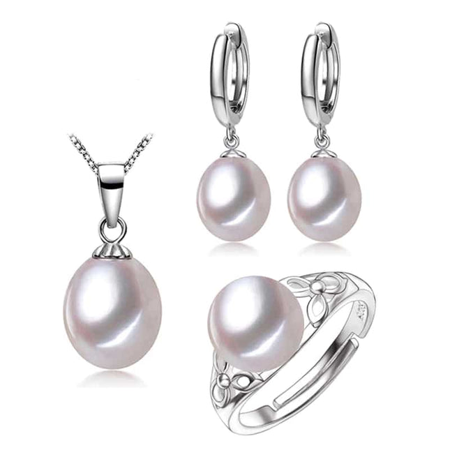 Women’s Natural 925 Silver Pearls Jewelry 4 pcs Set - Wnkrs