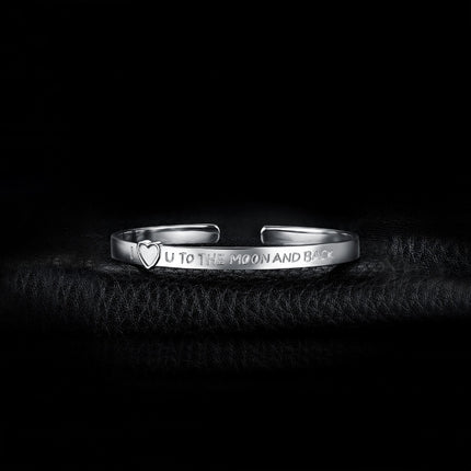 'I Love U to the Moon and Back' 925 Sterling Silver Cuff Bracelet for Women - wnkrs