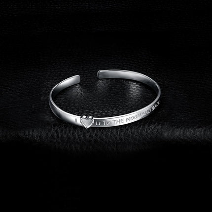 'I Love U to the Moon and Back' 925 Sterling Silver Cuff Bracelet for Women - wnkrs