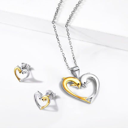 Women's Dolphin Heart Design Sterling Silver Jewelry Set - wnkrs