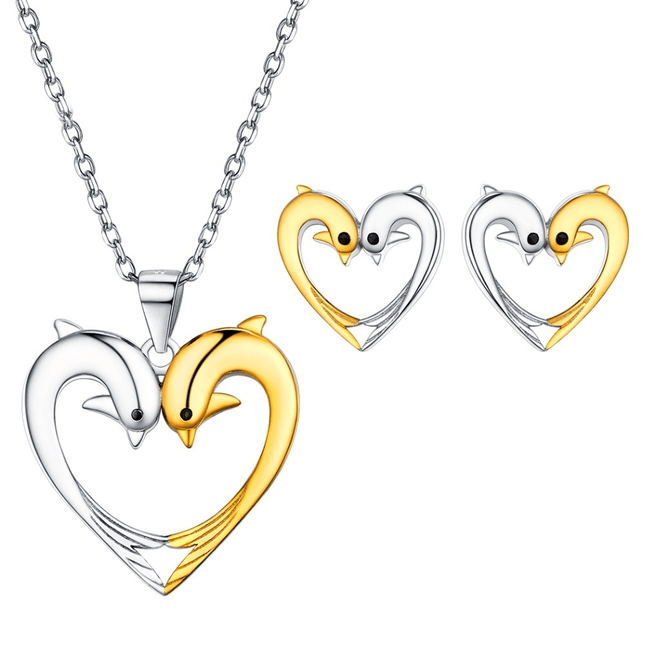 Women's Dolphin Heart Design Sterling Silver Jewelry Set - wnkrs
