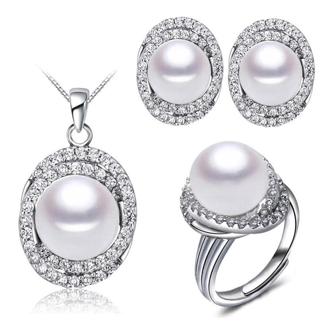 Elegant Big 925 Silver Pearls Women's Jewelry 4 pcs Set - Wnkrs