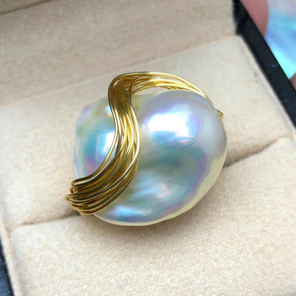 Baroque Handmade Natural Freshwater White Pearl Ring for Women - Wnkrs