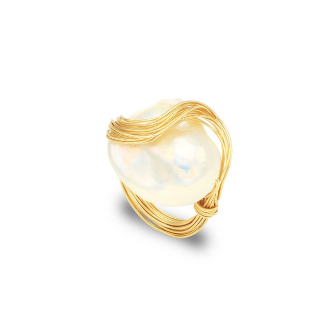 Baroque Handmade Natural Freshwater White Pearl Ring for Women - Wnkrs