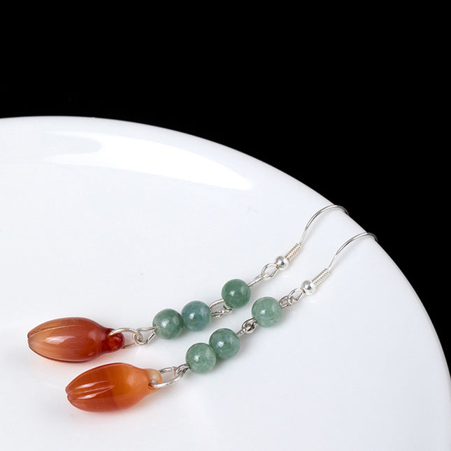 Natural Jade Flower Drop Earrings - wnkrs