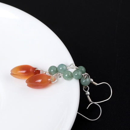 Natural Jade Flower Drop Earrings - wnkrs