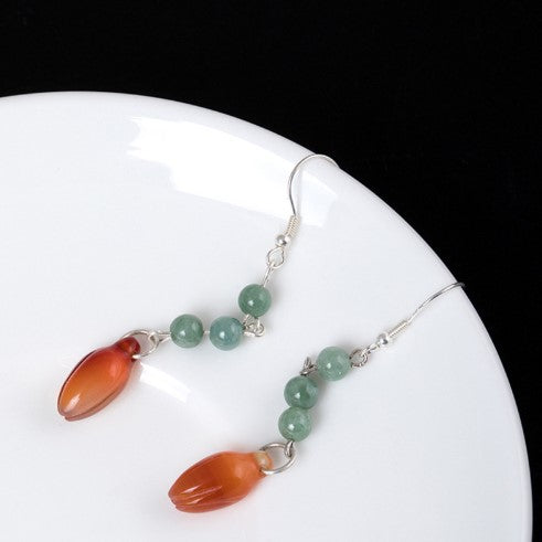 Natural Jade Flower Drop Earrings