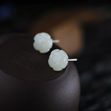 Natural White Jade Flower Earrings - wnkrs