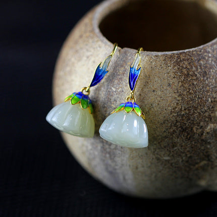 White Jade Flower Enamel Earrings - wnkrs