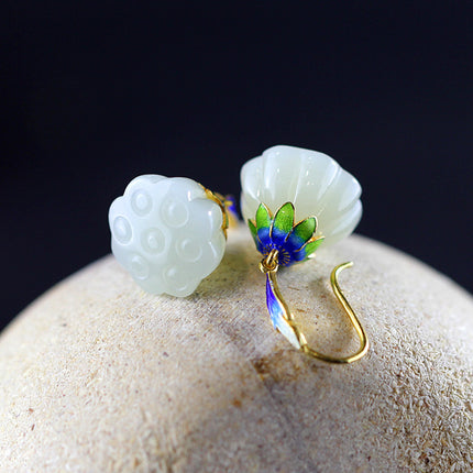 White Jade Flower Enamel Earrings - wnkrs