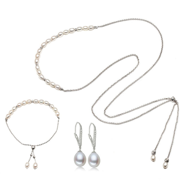 Fashion Long 925 Silver Pearls Women's Jewelry 4 pcs Set - Wnkrs