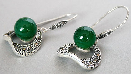 Green Jade Silver Hoop Earrings - wnkrs