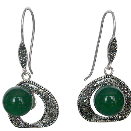 Green Jade Silver Hoop Earrings - wnkrs