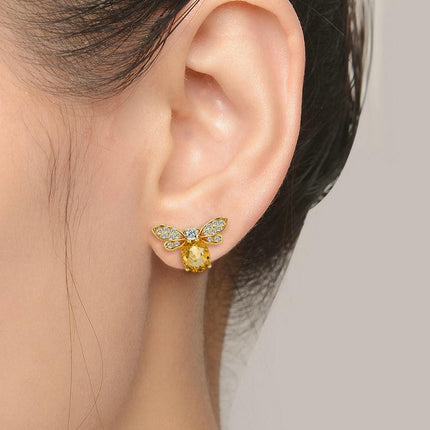 925 Sterling Silver Citrine Bee Earrings for Women - wnkrs