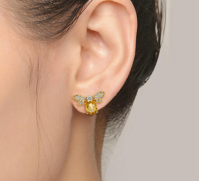 925 Sterling Silver Citrine Bee Earrings for Women - wnkrs