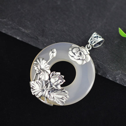 Natural Jade Floral Hoop Pendant - Wnkrs