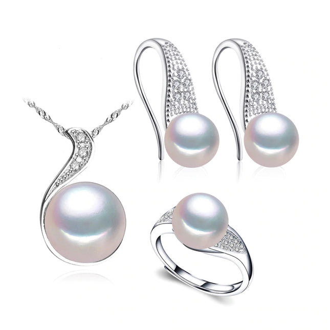 Elegant 925 Silver Pearls Women's Jewelry 4 pcs Set - Wnkrs