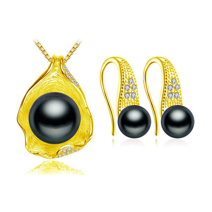 Colorful  925 Silver Pearls Necklace and Earrings Women's Jewelry 3 pcs Set - Wnkrs
