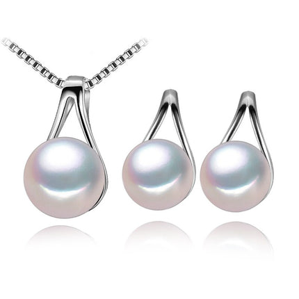 Women’s Simple 925 Silver Pearls Necklace and Earrings Jewelry 3 pcs Set - Wnkrs