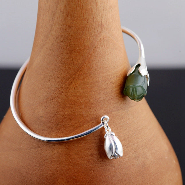 Jade Tulip Sterling Silver Bangle Bracelet - Wnkrs