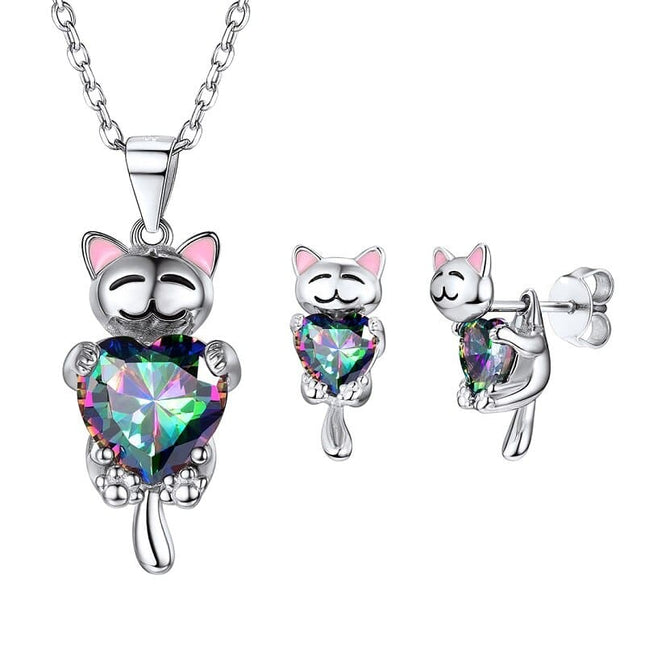 Mystery Topaz Cute Cat Design Women's Jewelry Set - Wnkrs