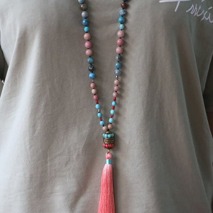 Knotted Beaded Tassel Necklace for Women - wnkrs