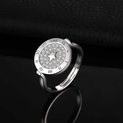 925 Sterling Silver Star Patterned Adjustable Ring - wnkrs