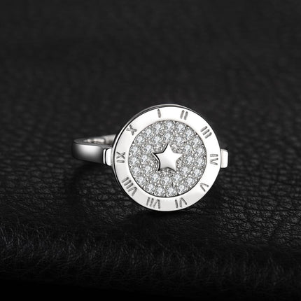 925 Sterling Silver Star Patterned Adjustable Ring - wnkrs