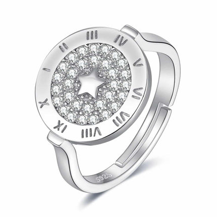 925 Sterling Silver Star Patterned Adjustable Ring - wnkrs