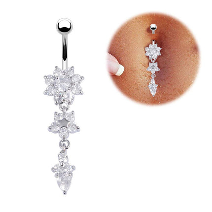 Dangle Flower Design Belly Piercing with Crystals - Wnkrs