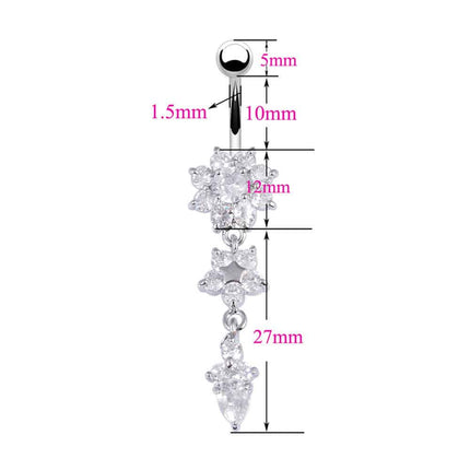 Dangle Flower Design Belly Piercing with Crystals - Wnkrs