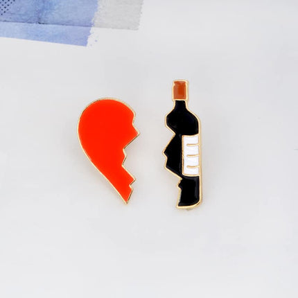 Metal Enamel Broken Heart and Wine Bottle, 2pcs/set - wnkrs