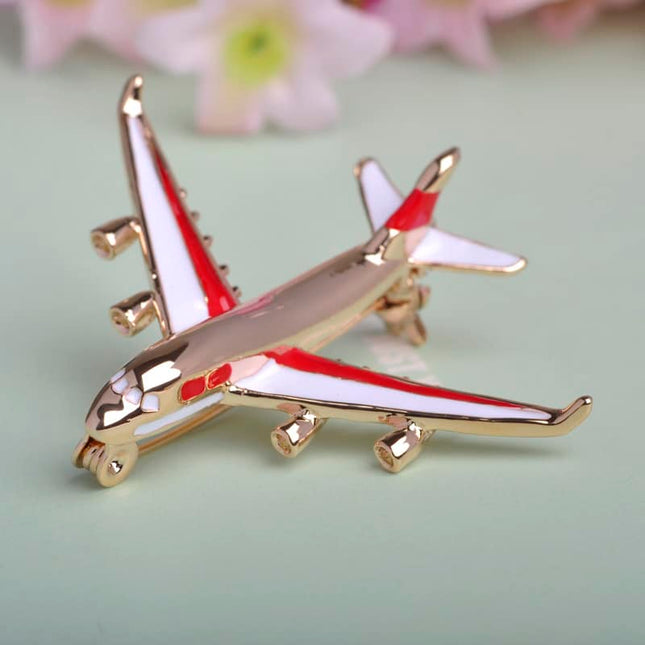 Cute Airplane Shaped Shiny Metal Brooch - Wnkrs