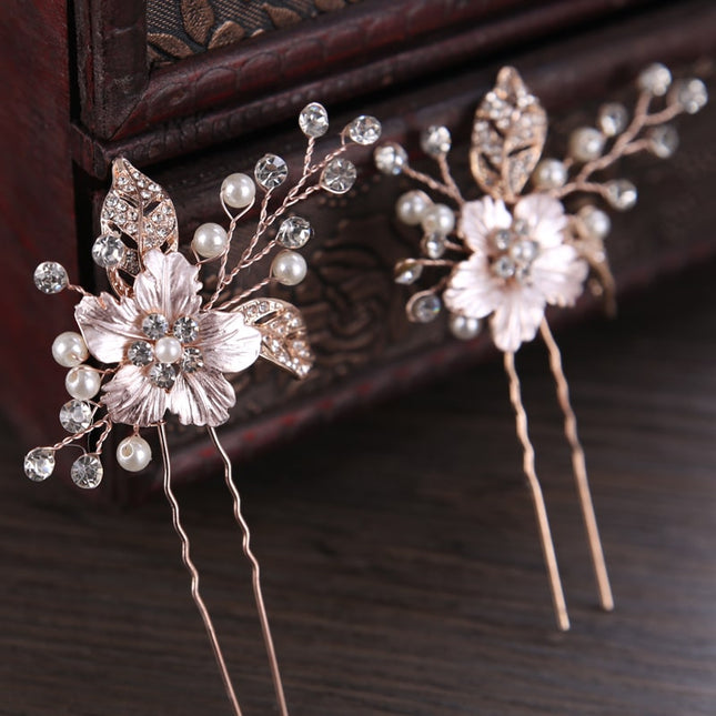 Floral Rose Gold Hair Pin with Pearls - wnkrs