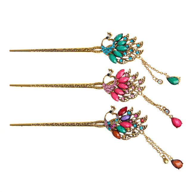 Bright Peacock Rhinestone Hair Pin - wnkrs