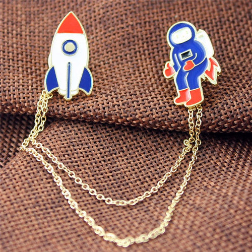 Creative Astronautics Themed Enameled Metal Brooch - Wnkrs